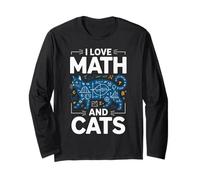 I Love Math And Cats Funny Teacher Student Kitten Nerd Style Maglia a Manica