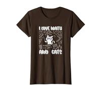 I Love Math E Gatti Cute Kitty Cat Matematica Maglietta, Donna, Marrone, S