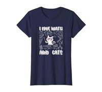 I Love Math E Gatti Cute Kitty Cat Matematica Maglietta, Donna, Navy, M