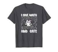 I Love Math E Gatti Cute Kitty Cat Matematica Maglietta, Uomo, Grigio Scuro, M