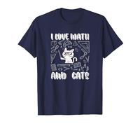 I Love Math E Gatti Cute Kitty Cat Matematica Maglietta, Uomo, Navy, 3XL