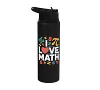 I Love Math With Heart Pi Simboli Stainless Steel Insulated Water Bottle