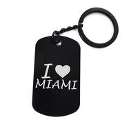 I Love Miami City Travel Florida USA Art portachiavi inciso etichetta in acciaio, Nero , Taglia unica