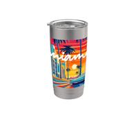 I Love Miami, Colorful Miami Illustration Graphic Design Bicchiere termico in acciaio inox doppia parete