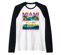 I Love Miami, Miami Florida Retro Sunset Summer Graphic Maglia con Maniche Raglan