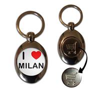 I Love Milan - Portachiavi con gettoni moneta da 1 € / 1 € in metallo