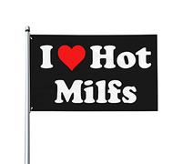 I Love Milfs Flag 3x5 Ft Un lato Outdoor Farmhouse Yard Sign Bandiera decorativa da giardino con occhielli in ottone