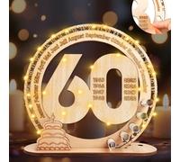 I LOVE MOM 60 regali di denaro, compleanno, regalo per donne e uomini, 60 con catena luminosa a LED, in legno, per compleanno, decorazione personalizzabile