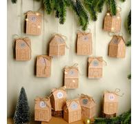 I LOVE MOM Calendario dell'Avvento da riempire, 24 casette di pan di zenzero, da riempire, include corda di iuta, catena luminosa a LED e adesivi numerici, decorazione natalizia fai da te