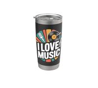 I Love Music Microphone - Note in vinile Bicchiere termico in acciaio inox doppia parete