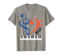 I Love Music - Tasti per Pianoforte a Forma di Cuore, Colore: Blu Scuro e Arancione-Rosso Maglietta