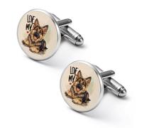 I Love My Border Collie Shepherd Dog gemelli rotondi per camicia di nozze aziendali festa del papà regalo, 2.0cm, Metallo, Nessuna pietra preziosa