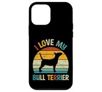 I Love My Bull Terrier Retro Tramonto Silhouette Bully Lover Custodia per iPhone 12 mini
