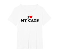 I Love My Cats, I Heart My Cats Maglietta, Donna Plus-Size, Bianco, 1X