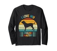 I Love My English Mastiff - Silhouette Retro Tramonto Maglia a Manica
