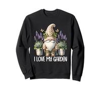 I Love My Garden Gnome Graphic Floral Lilac Lavender Flower Felpa