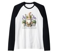 I Love My Garden Gnome Graphic Floral Lilac Lavender Flower Maglia con Maniche Raglan
