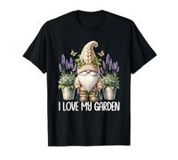 I Love My Garden Gnome Graphic Floral Lilac Lavender Flower Maglietta