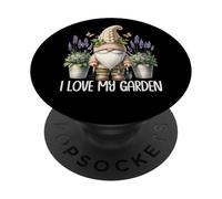 I Love My Garden Gnome Graphic Floral Lilac Lavender Flower PopSockets PopGrip Adesivo