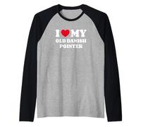 I Love My Old Danish Pointer Cane Cuore Amore Maglia con Maniche Raglan