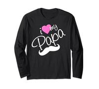 I Love My Papa Funny Father Dad Daddy Cuore e Baffi Maglia a Manica