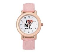 I Love My Pit Bull - Elegante orologio analogico al quarzo da donna, con cinturino in pelle, Stile:, regular, Cinturino