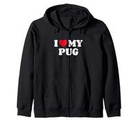 I Love My Pug Cane Cuore Amore Carlino Felpa con Cappuccio
