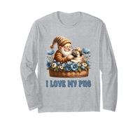 I Love My Pug Grandpa Gnome For Gardening Mom And Pug Owner Maglia a Manica