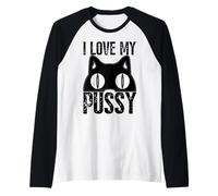 I Love My Pussy Gatto Divertente Halloween Gatti Uomini Donne Ragnatela Maglia con Maniche Raglan