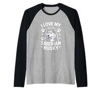 I Love My Siberian Husky Paw Prints Fiocchi di neve Maglia con Maniche Raglan