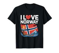 I Love Norway Bandiera Viking Boat Mountain Sun Maglietta