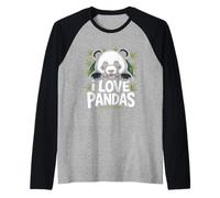 I Love Pandas Cute Panda Bear Opera d'Arte Maglia con Maniche Raglan