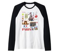 I Love Paris, Cool Paris Famous Landmarks with Eiffel Tower Maglia con Maniche Raglan