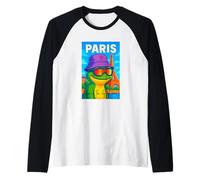 I Love Paris, Cool Paris Green Frog Cartoon Illustration Maglia con Maniche Raglan