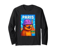 I Love Paris, Cool Paris Lazy Sloth Cartoon Illustration Maglia a Manica
