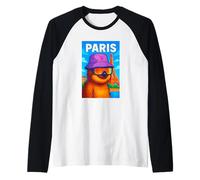 I Love Paris, Cool Paris Lazy Sloth Cartoon Illustration Maglia con Maniche Raglan
