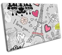 I Love Paris Eiffel Tower Illustration SINGLE TELA parete arte foto stampa