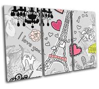 I Love Paris Eiffel Tower Illustration TREBLE TELA parete arte foto stampa