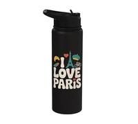 I Love Paris Tour Eiffel Bicycle Art Stainless Steel Insulated Water Bottle