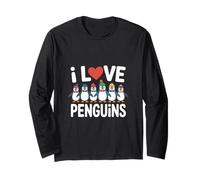 I Love Penguins - Grazioso Design a Forma di Pinguino Maglia a Manica