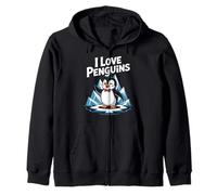 I Love Penguins Simpatico pinguino Artistico Amante degli animali Felpa con Cappuccio