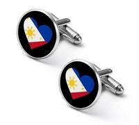 I Love Philippines bandiera filippina cuore camicia gemelli gemelli rotondi per affari, festa di nozze, festa del papà regalo, 1.7cm, Metallo, Nessuna pietra preziosa