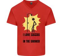 I Love Pipì IN The Doccia Divertente Grezzo Uomo Scollo A V Cotone T-Shirt