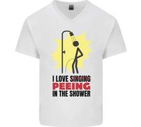 I Love Pipì IN The Doccia Divertente Grezzo Uomo Scollo A V Cotone T-Shirt