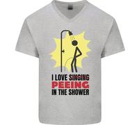 I Love Pipì IN The Doccia Divertente Grezzo Uomo Scollo A V Cotone T-Shirt