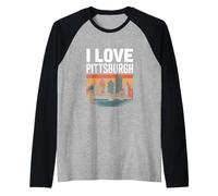 I Love Pittsburgh Retro Skyline Orgoglio Maglia con Maniche Raglan