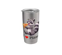 I Love Pizza, Cool Raccoon Eats Pizza Illustration Graphic Bicchiere termico in acciaio inox doppia parete