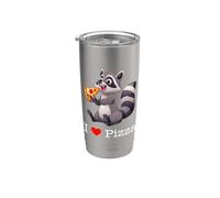 I Love Pizza, Cool Raccoon Eats Pizza Illustration Graphic Bicchiere termico in acciaio inox doppia parete