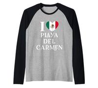 I Love Playa del Carmen Cuore Bandiera Messico Maglia con Maniche Raglan