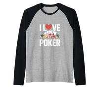 I Love Poker Casino Cards Chips Gioco Maglia con Maniche Raglan